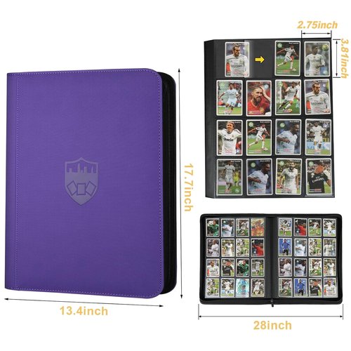GERMUN Trading Card Binder - 16 Pocket Premium Album for 1000+ Cards | Double-Sided Purple Cover