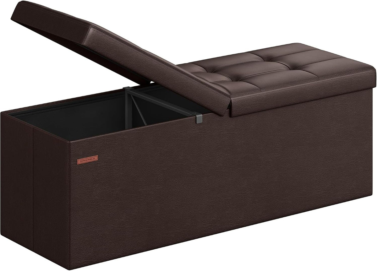 SONGMICS 43.3 Inches Folding Storage Ottoman Bench with Flipping Lid