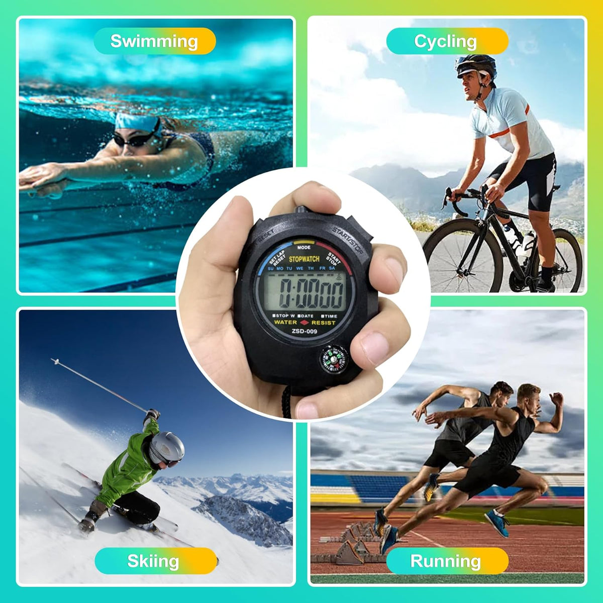 Skiennix Digital Stopwatch Timer - Large Display, 1/100 Sec Accuracy, Includes Lanyard | Perfect for Sports & Training
