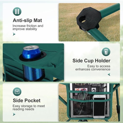 LET'S CAMP Folding Camping Chair Set - Portable 2-Pack with Cooler Bag & Cup Holder | Supports 350LBS, Green