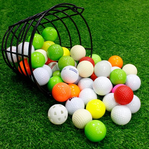 KOFULL Golf Ball Metal Range Basket Golfball Container with Handle - Can Hold 50 Balls