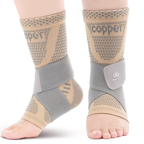 INDEEMAX Ankle Brace - Copper Infused Compression Sleeve for Pain Relief | Skin Silver, Size M
