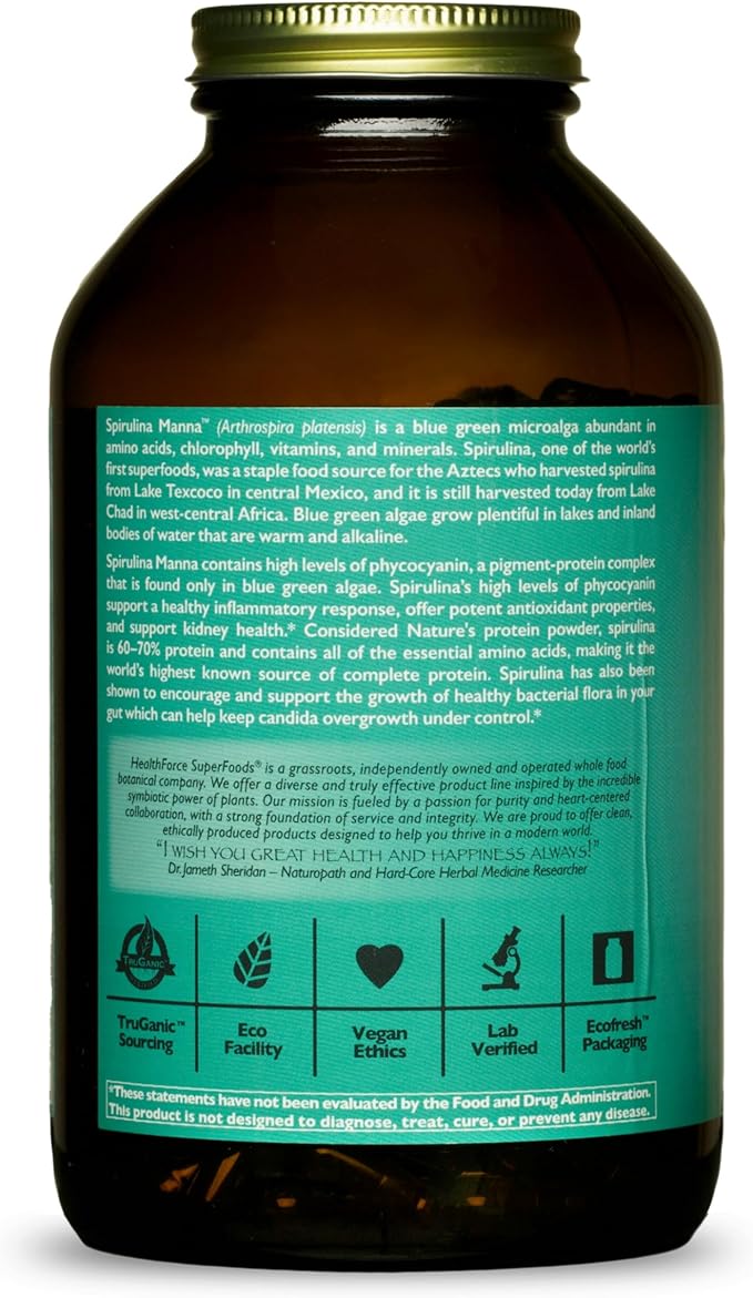 HealthForce SuperFoods Spirulina Manna - Capsules - 450 Vegan Capsules