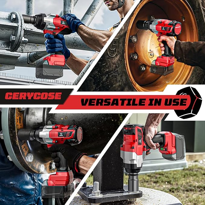 Cordless Impact Wrench 3/4 inch Compatible with Milwaukee Battery, Cerycose1850ft-lbs (2500N.m) Brushless Electric Impact Gun, High Torque Impact Driver, Heavy-Duty Automotive with 4 Sockets
