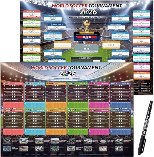AhfuLife World Cup Schedule Poster 2026 - A2 Size 23.3" x 16.5" | Soccer Tournament Wall Chart Decor