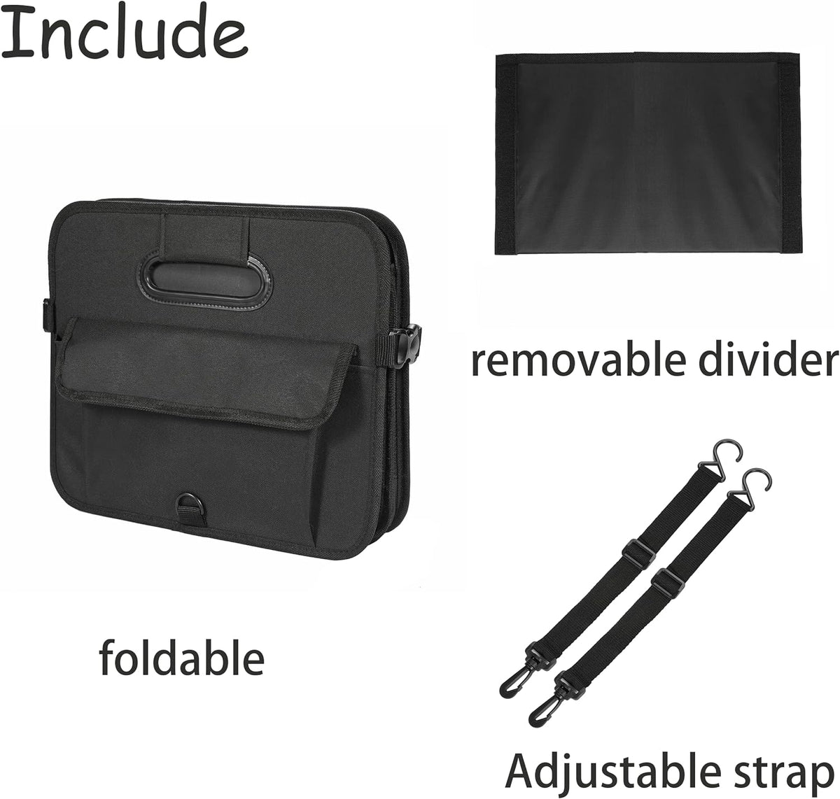 AOKJOY Car Trunk Organizer Car Storage Organizer Collapsible Multi Compartment Car Organizer Adjustable Straps Car Organizer for SUV(Black)