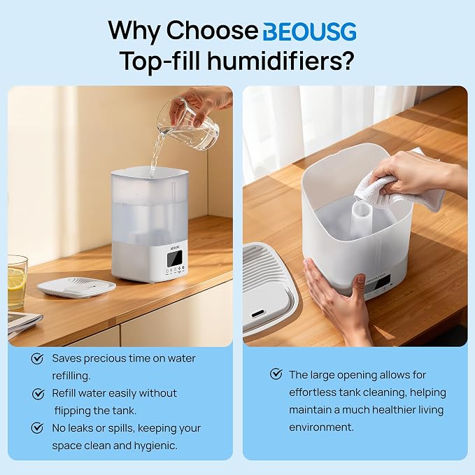 5L Top Fill Ultrasonic Humidifier,Cool Mist Humidifiers with Timer & Humidity Control for Bedroom, Baby, Large Rooms & Plants (White-2)