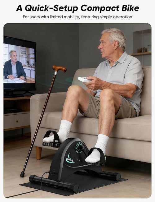 LUBBYGIM Mini Exercise Bike - Under Desk Pedal Exerciser for Seniors | Electric Motorized Foot Pedal Machine with 6 Speed Levels
