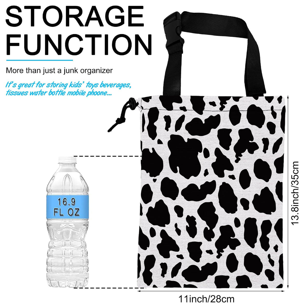 Car Trash Bag Cow Texture Car Garbage Bag Hanging Car Trash Can for Back Seat with Drawstring, Waterproof Garbage Bags for Accessories Vehicle Travelling Camping Outdoor