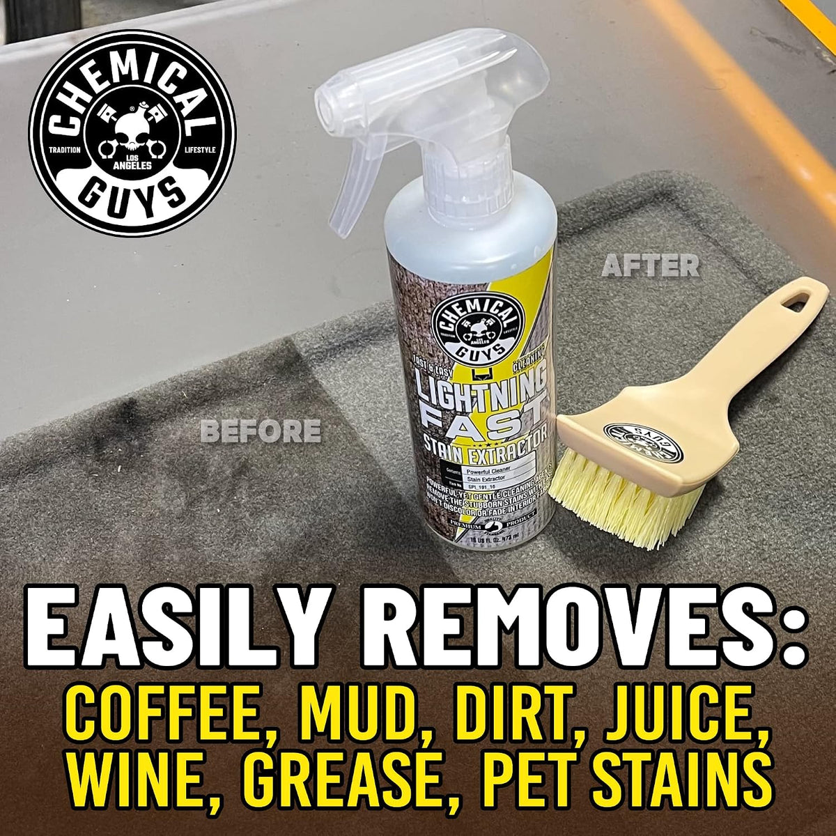 Chemical Guys Carpet &amp; Upholstery Stain &amp; Spot Remover and Ceramic Protectant Bundle with (1) 16 oz Lightning Fast Stain Extractor and (1) 16 oz HydroThread Ceramic Protectant