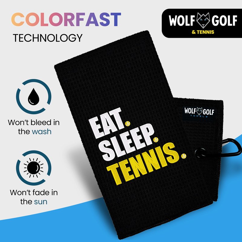 Tennis Towel | Eat Sleep Tennis Towel | Embroidered Tennis Towels for Men | Custom Tennis Towels for Women | Tennis Court Accessory | Tennis Gifts