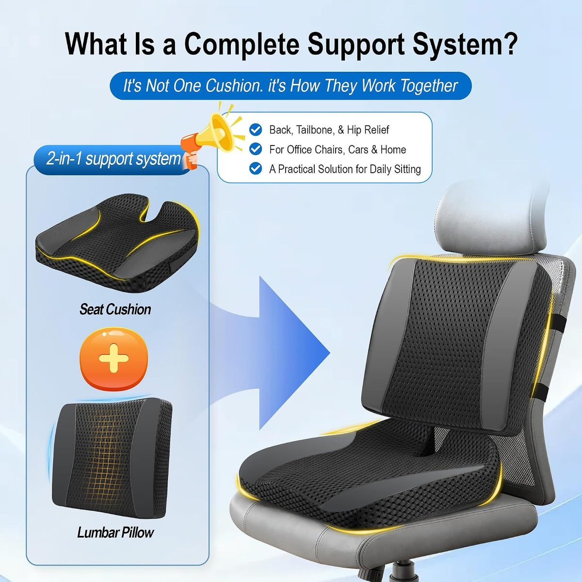 Lofty Aim Car Seat Cushion with Back Support, Lumbar Support Pillow Set