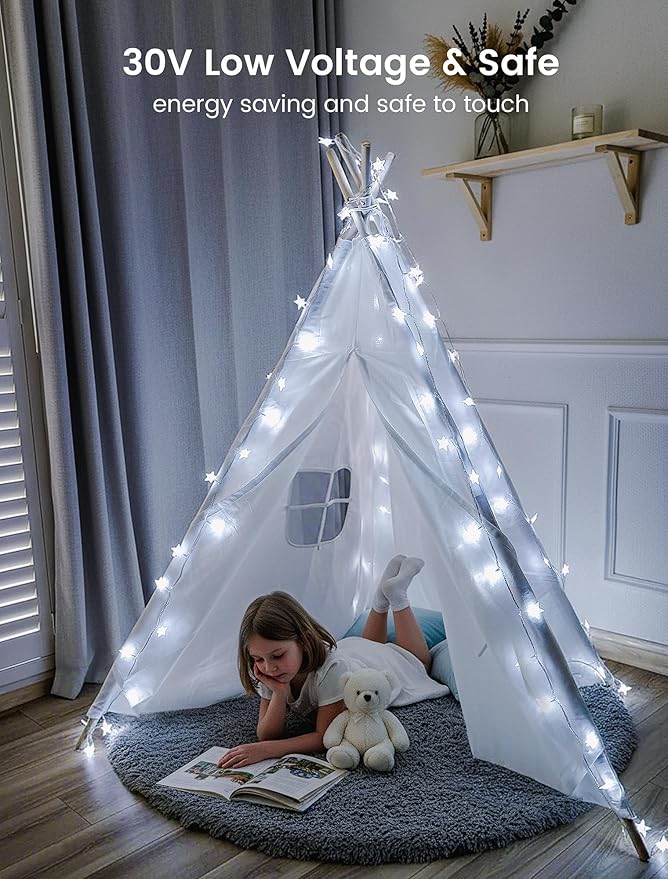 Star String Lights Plug in,33ft 100LED Fairy Lights with Remote, Hanging Star Decorations Lights Waterproof for Indoor Outdoor Bedroom Classroom Dorm Kids Tent Party Decor,White