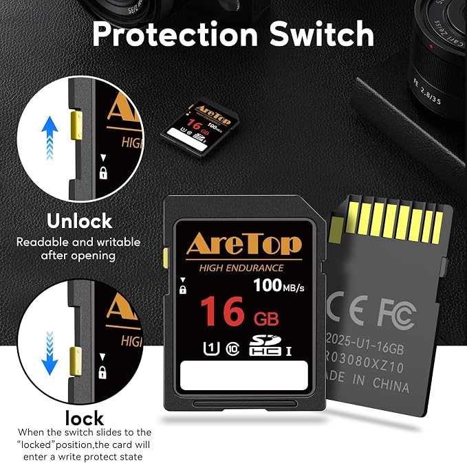 AreTop SD Card 16GB, 5 Pack UHS-I Class 10 SDHC Memory Card, 5 Pack 16GB Full
