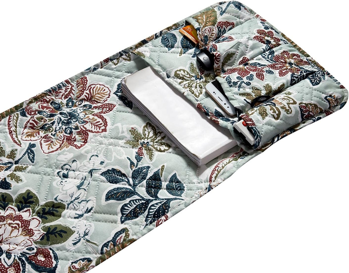 Brilliant Sunshine Vintage Green Flowers Couch Armrest Cover, 35"×13"
