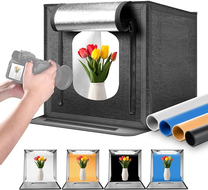 NEEWER 50W Upgraded Photo Studio Light Box, 4 Backdrops, 5600K 160 LEDs