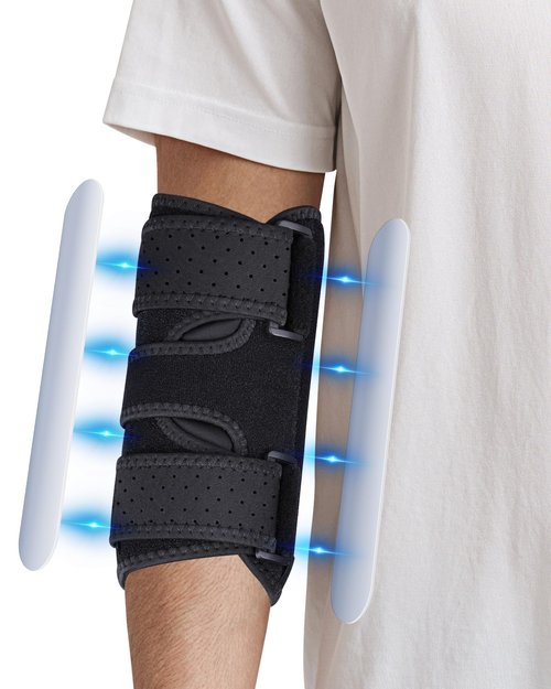 Niceuare Elbow Brace with 2 Removable Metal Splints - Adjustable Elbow Support for Tendonitis, Cubital Tunnel Syndrome, and Ulnar Nerve Entrapment Pain Relief Fit Men ＆ Women