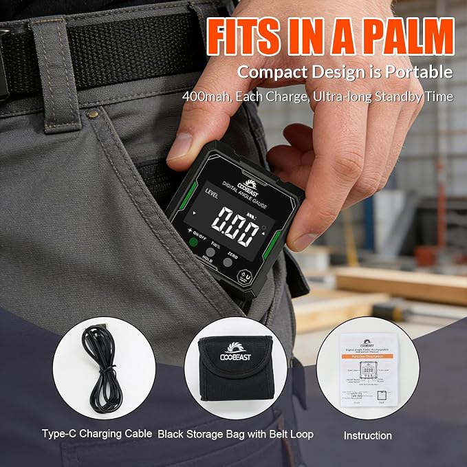 Digital Angle Finder with Green Laser, 4-side Magnetic Digital Laser Level