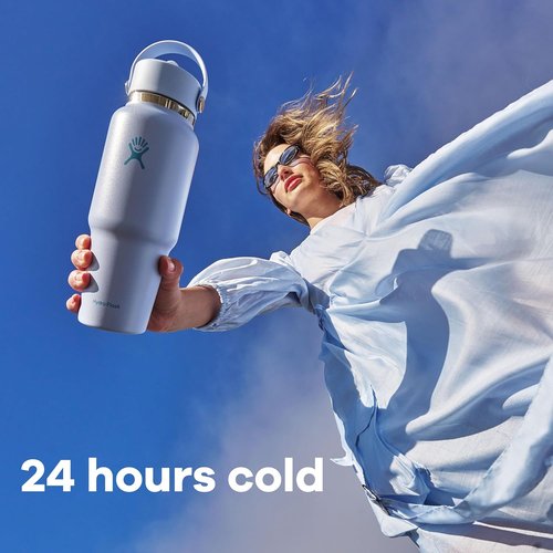 Hydro Flask Travel Water Bottle - Insulated Stainless Steel - 24 Oz White with Wide Straw Lid & Leakproof Design