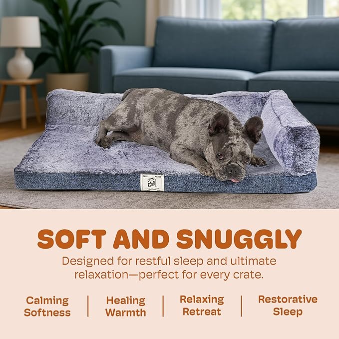 Dog Gone Smart Chill Kuzzi Dual Bolster Crate Pad - Washable Dog Bed Infused with Far Infrared Rays (FIR) -Supportive Plush Cushion for Crates, Travel, and Recovery - Slate Grey, Medium 18 x 29 Inches