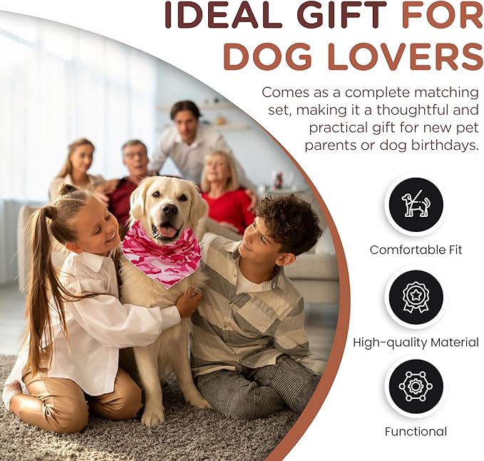 No Pull Harness and Leash Set - 6-in-1 Adjustable Vest Harness and Collars for Medium and Large Dogs. (Military Pink, Large)