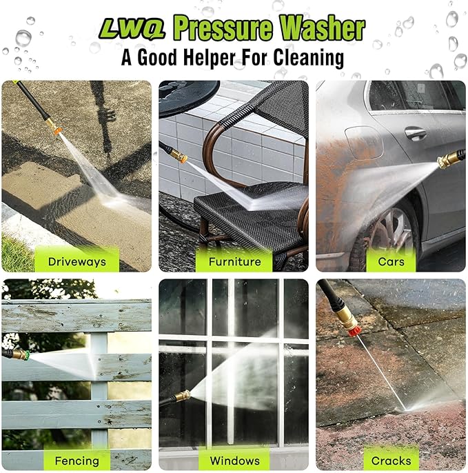 LWQ Pressure Washer, Portable Power Washer, 4 Quick Connect Nozzles, High Pressure Cleaning Machine for Car Fence Driveway Patio Washing and More