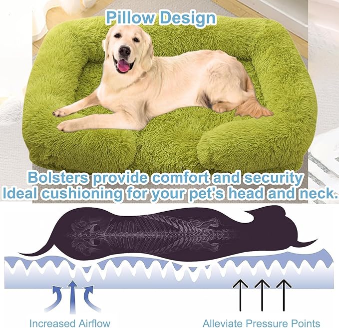 Dog Beds Large Sized dog Orthopedic, Sofa Dog Bed with Waterproof Lining and Nonskid Bottom, Rectangle Washable Dog Bed for Medium Small Dogs and Cats Comfortable ( Color : Green , Size : 23 x 18" )