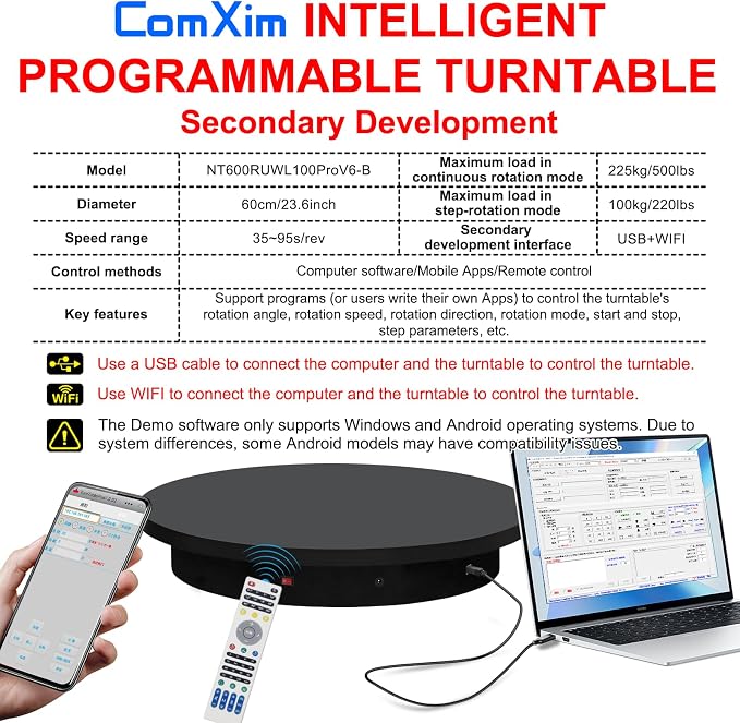 Programmable Large Motorized Electric Turntable Command-Controlled Rotating