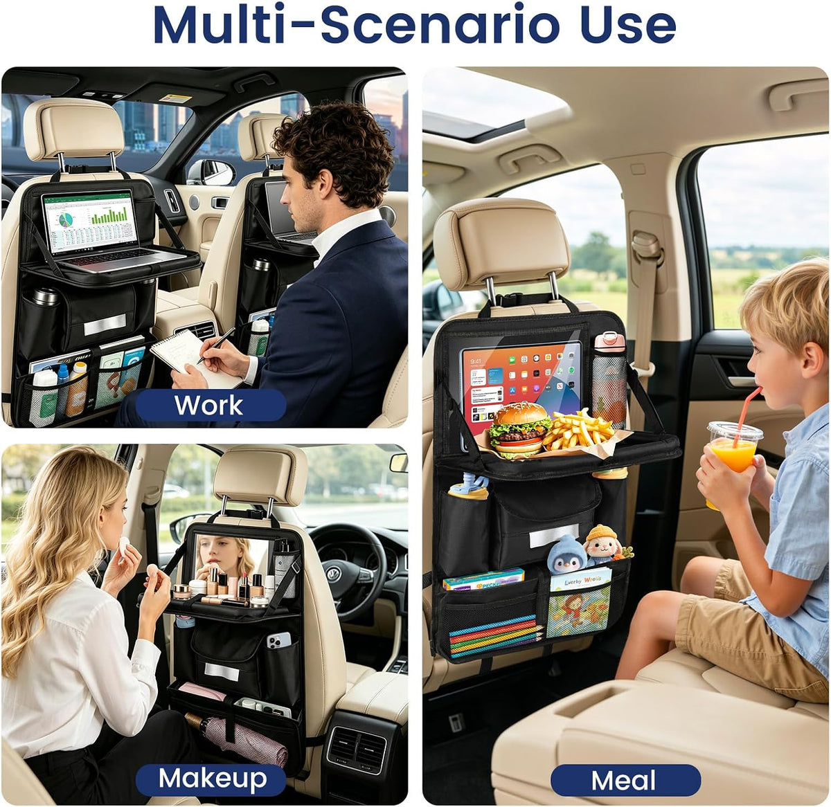 MoKo Car Organizer Back Seat, 8 Pockets Foldable Tray 600D Black, 1 Pack