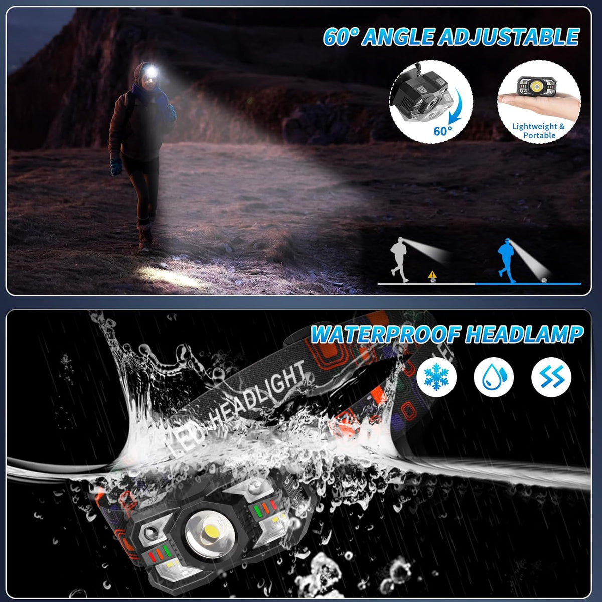 Staaricc Rechargeable LED Headlamp - Motion Sensor & Red Light | 2-Pack for Running, Camping, and More