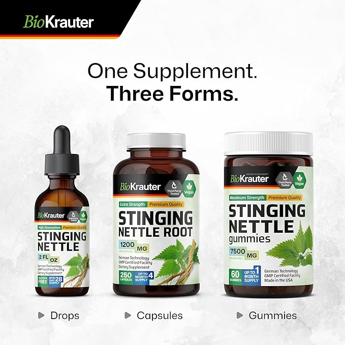 BIO KRAUTER Stinging Nettle Tincture - Nettle Root Extract Liquid - Urinary Support Supplement - Urtica Dioica Natural Extract - Vegan, Sugar & Alcohol Free Drops 2 Fl.Oz.