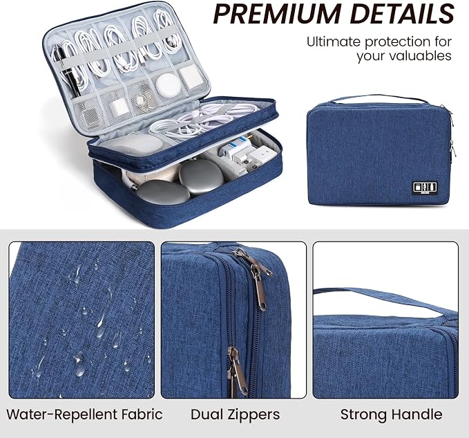 Large Electronic Organizer Travel Case, Double Layer Tech Accessories Bag