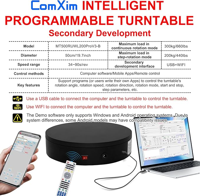 19.7In Large Programmable Motorized Electric Turntable Command-Controlled