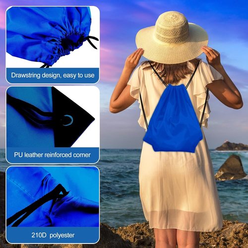 KUUQA Drawstring Backpack Bags - 2 Pcs Sports Cinch Sack for School & Gym | Blue Color
