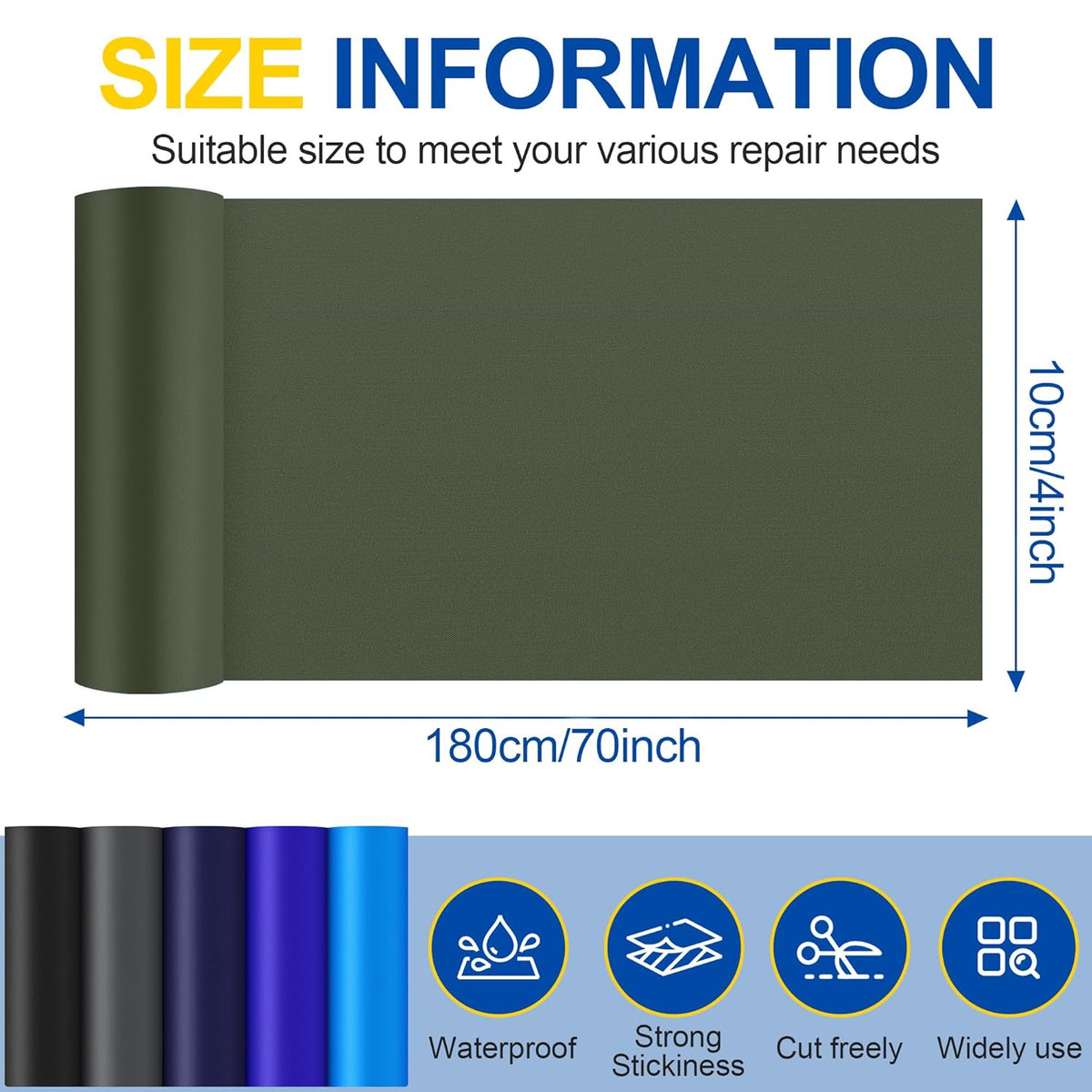 Skiennix Fabric Repair Tape - Self-Adhesive Waterproof Nylon Patch Kit for Jackets & Tents | Army Green 4x70 Inch