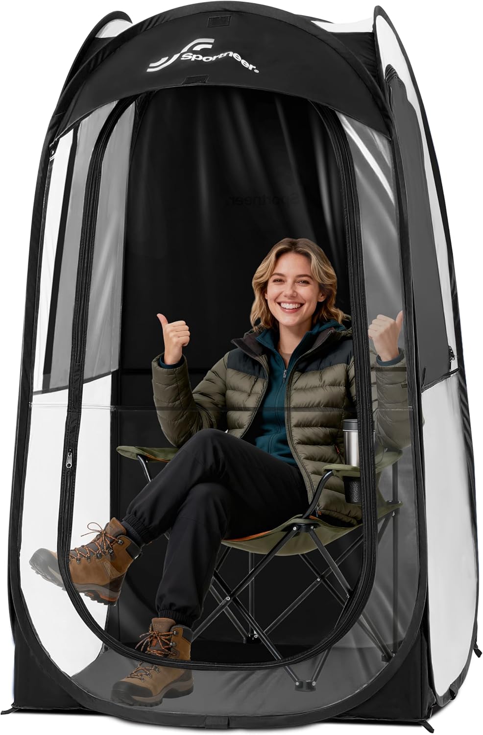 Sportneer Sports Tent - 1-Person Instant Shelter with Ultra Visibility | Lightweight Pop-Up Design for Cold Weather, 37" L x 37" W x 63.5" H