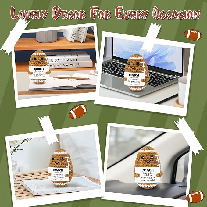BiuNiuring Funny Handmade Crochet Football Doll Coach Gift – Unique Appreciation & Thank You Gift for Coach, Desk Decoration for Sports Enthusiasts and Football Lovers