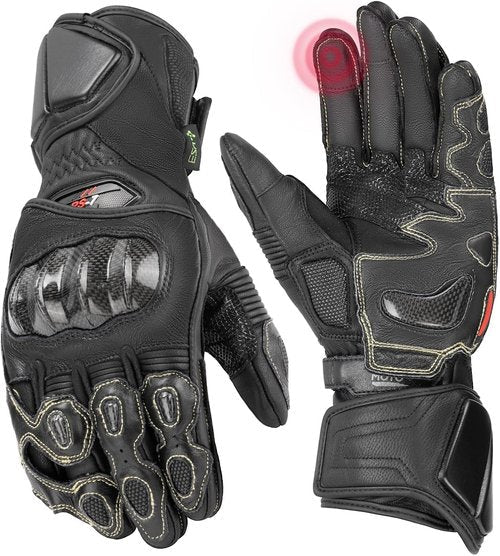 KEMIMOTO Leather Motorcycle Gloves - ESA Cushioning & Kevlar Carbon Fiber Knuckle Protection | Unisex Riding Gear
