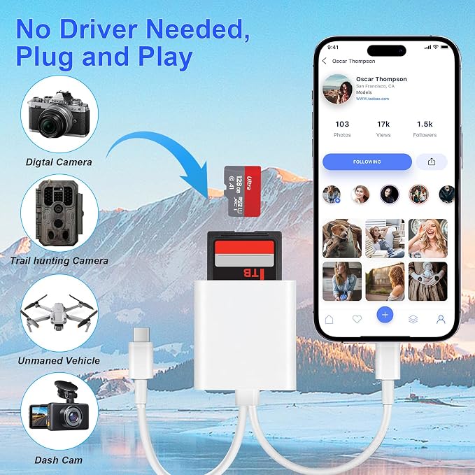 SD Card Reader for iPhone iPad, USB C & Lightning Dual Interface Memory Card