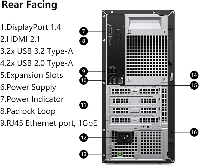 Dell Pro Tower Desktop PC 2026, Intel i3-14100, 16GB DDR5 RAM, 512GB SSD | Dual Monitor Support, WiFi 6, Bluetooth, HDMI, DisplayPort,Type-C, Windows 11 Pro, Carbon Black