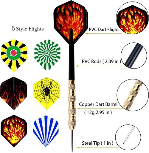MaxMau Steel Tip Darts Set - Professional Metal Darts for Dartboard | 18 Pieces Included