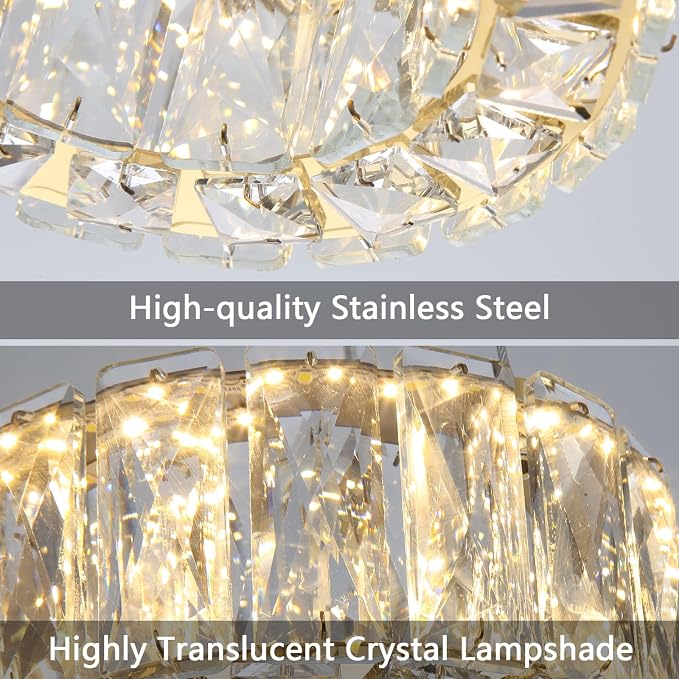 HAIXIANG Modern Crystal Chandelier Dimmable LED 8 Inch Ring Pendant Lights