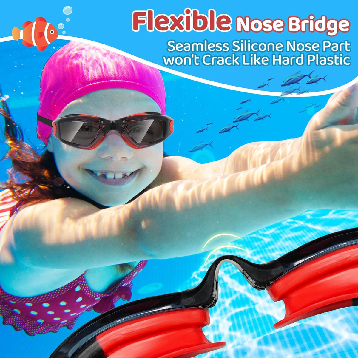 Vvinca Swim Goggles - Anti-Fog & UV Protection | No Leak Design for Kids Ages 3-15 (2 Pack)