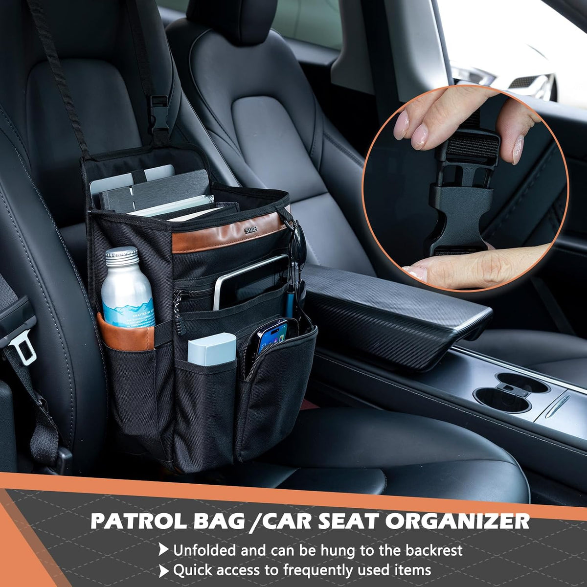 Car Seat Organizer with Laptop Compartment (Fits 15.6"), Front & Backseat Passenger Organizer with Adjustable Strap, Multiple Pockets, Portable Office Bag, Water-Resistant 1200D Polyester