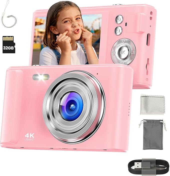 Digital Camera 4K for Kids: 48MP Pink Camera for Teens Photography