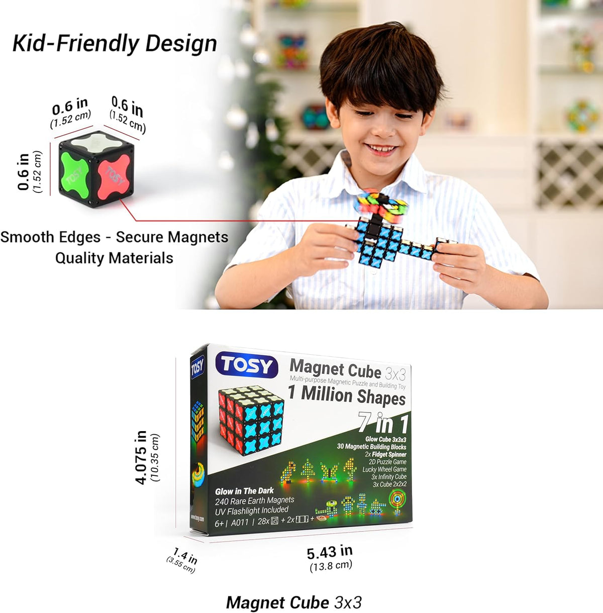 TOSY Magnet Cube 3x3 - 30 Blocks with 240 Magnets | Creative Building & Fidget Spinner Toy