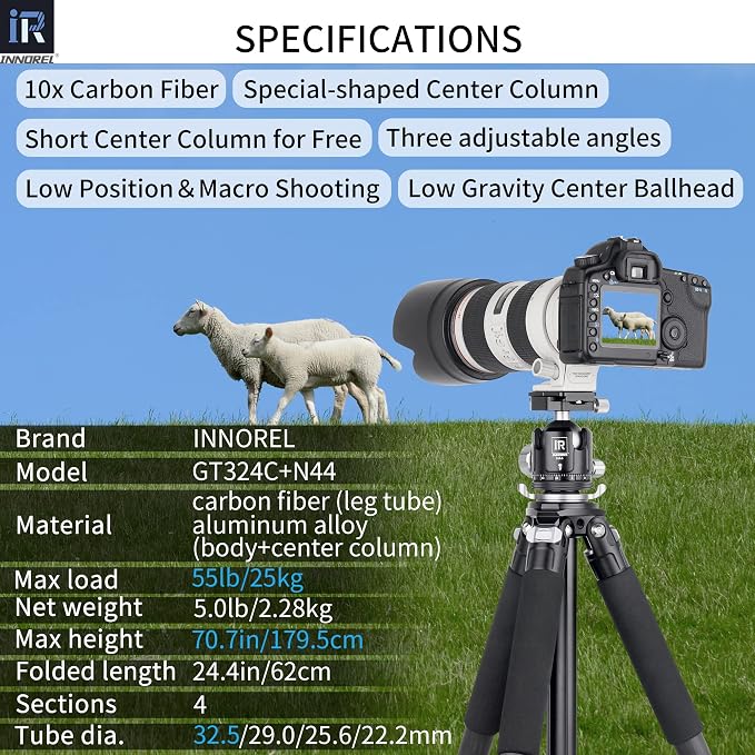Carbon Fiber Camera Tripod-INNOREL GT324C Professional Compact Shooting Tripod