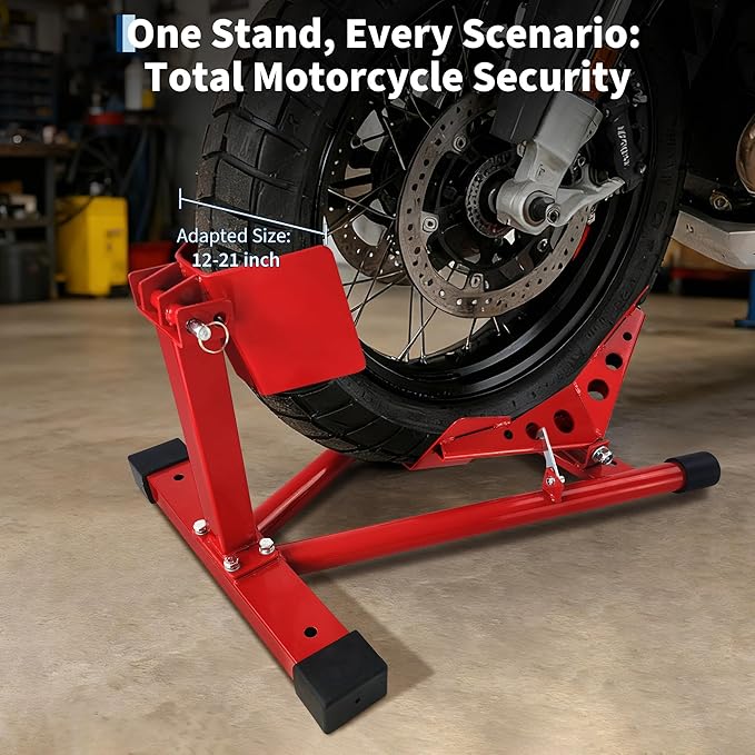 Garvee Universal Wheel Chock & Motorcycle Stand Heavy Duty 1500Lb Capacity Adjustable Motorcycle Wheel Chock 12''-21'' for Trailers, Cruiser, Sport and Dirt Bikes