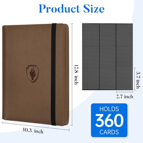 Fabmaker Premium 9 Pocket Card Binder - Sturdy PU Cover for 360 Cards | Sleek Brown Trading Card Album
