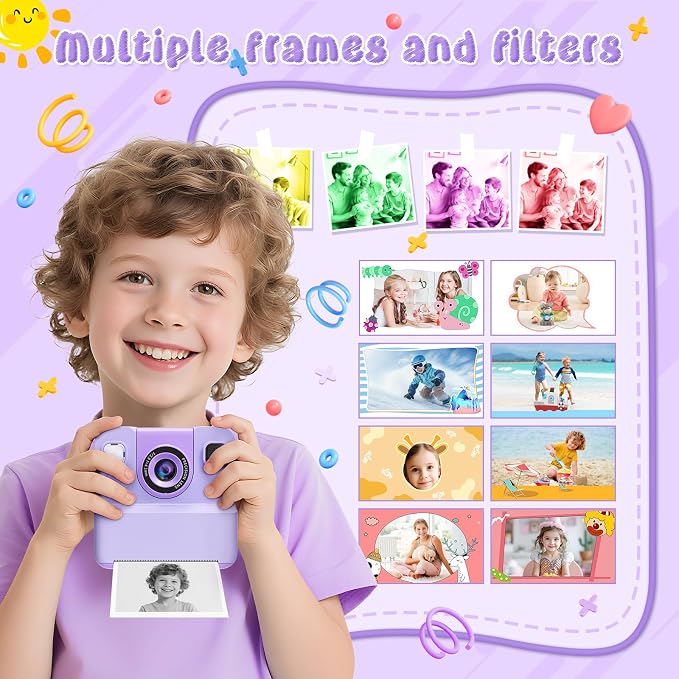 Kids Camera Instant Print with Flip Lens, 1080P HD Video Inkless Toddler